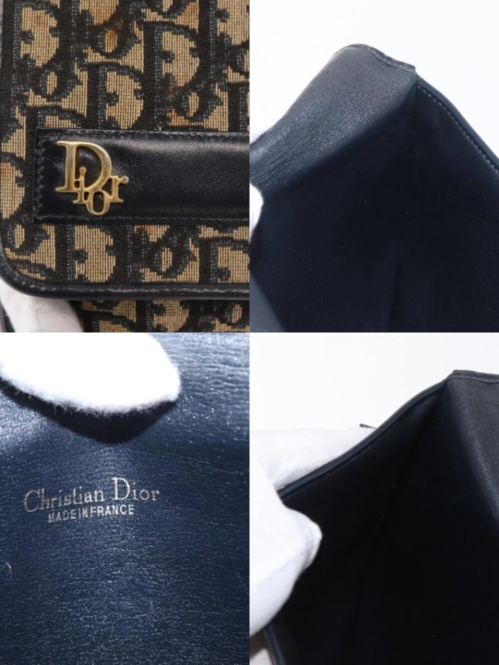Christian Dior Trotter Canvas Clutch Bag Navy Gold Auth 170587 - Picture 13 of 14